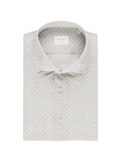 Xacus Geometric Pattern Shirt Straight Cut Buttoned Cuffs In White