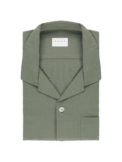 Xacus Seersucker Shirt Long Sleeves Chest Pocket In Green