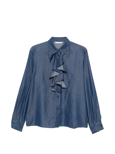 Xacus Beth Ruffled Long-sleeve Shirt In Blue