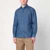 Xacus Indigo Blue Denim Cotton Shirt In Blue