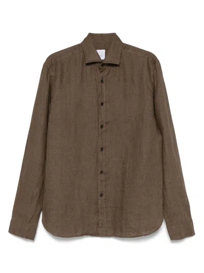 Xacus Brown Linen Shirt With Cutaway Collar