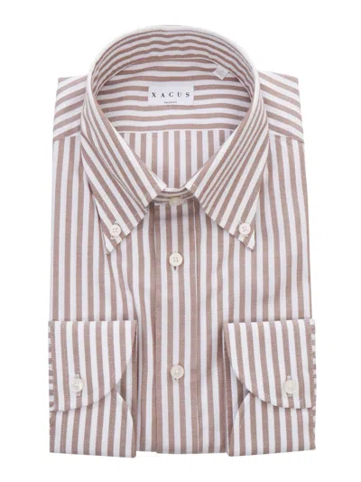 Xacus Brown Striped Cotton Shirt In Multi