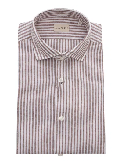 Xacus Brown Striped Shirt In Multi