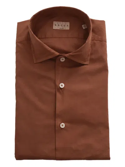 Xacus Button-down Cotton Shirt In Brown