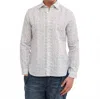Xacus Collar Spread Linen Pattern Shirt In White/navy In Gray