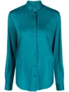 Xacus Curved-hem Virgin Wool Shirt In Blue
