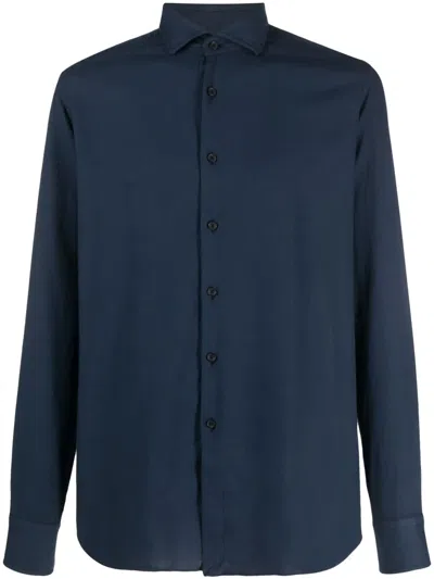 Xacus Cutaway-collar Cotton Shirt In Blue