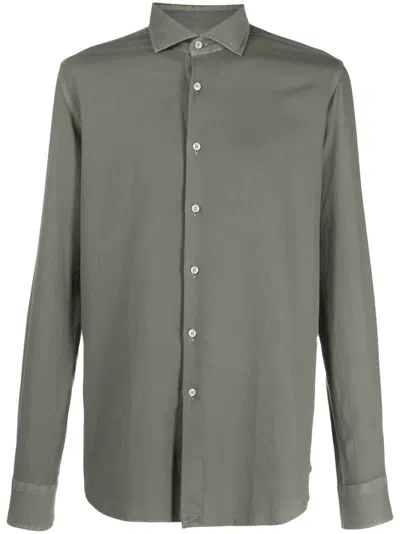 Xacus Cutaway-collar Cotton Shirt In Green