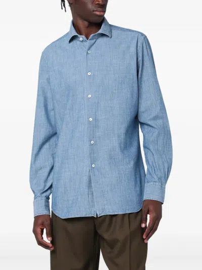 Xacus Light Denim Tailor Fit Shirt In Blue