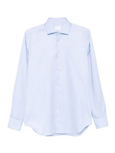 Xacus Dobby Thomas Mason Long Sleeve Shirt In Blue