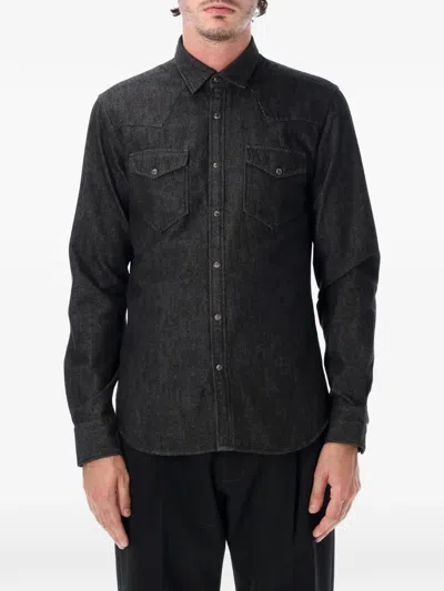 Xacus Western Denim Shirt Tailored Fit Chest Pockets In Black