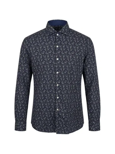 Xacus Floral-print Long-sleeve Shirt In Blue