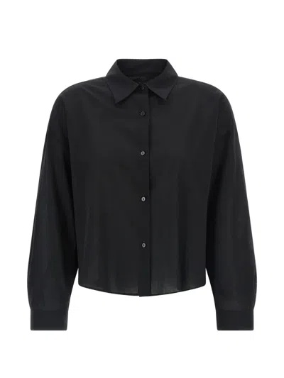 Xacus Heather Shirt Collared Neck Cuffed Long Sleeves In Black