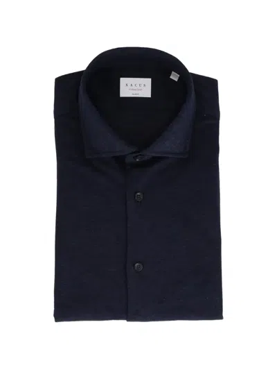 Xacus Knitted Spread-collar Shirt In Blue