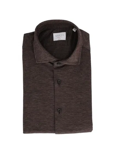 Xacus Knitted Spread-collar Shirt In Brown