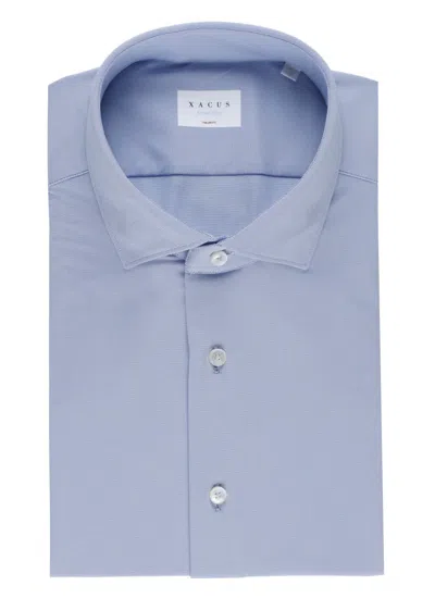 Xacus Button Down-collar Organic Cotton Shirt In Blue
