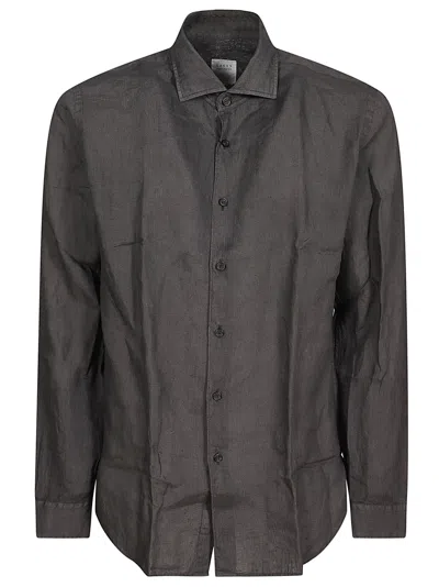 Xacus Linen Long-sleeve Shirt With Classic Collar And Button-down Front In Black