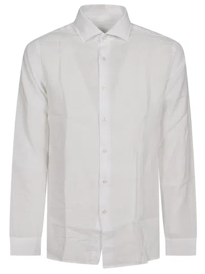Xacus Linen Long-sleeve Shirt With Traditional Collar And Buttoned Cuffs In White