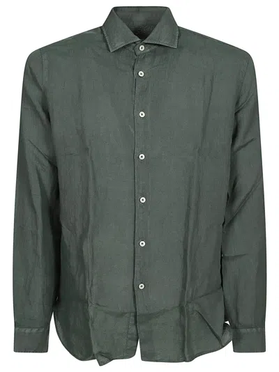 Xacus Linen Long-sleeved Shirt With Button-down Front And Classic Collar In Multi