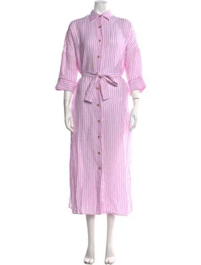 Pre-owned Xacus Linen Midi Length Dress In Pink