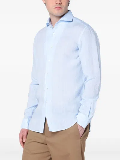Xacus Light Blue Tailor Fit Shirt In Linen