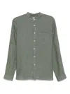 Xacus Relaxed Fit Linen Shirt With Mandarin Collar In Green