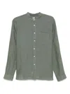 Xacus Relaxed Fit Linen Shirt With Mandarin Collar In Green
