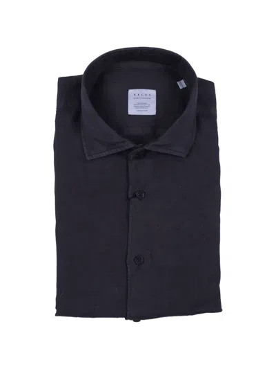 Xacus Black Camicia Minimalist Linen Shirt In Multi