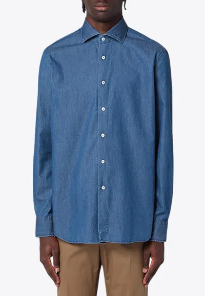 Xacus Long-sleeved Denim Shirt In Blue