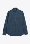 Xacus Indigo Blue Denim Cotton Shirt In Blue