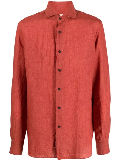 Xacus Long-sleeves Linen Shirt In Orange