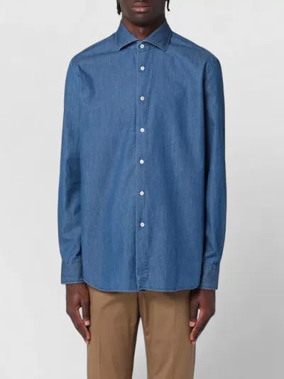 Xacus Long Sleeves Shirt Spread Collar Style In Blue