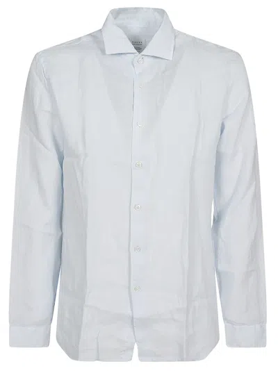 Xacus Long-sleeve Linen Shirt With Button-down Front And Pointed Collar In Blue