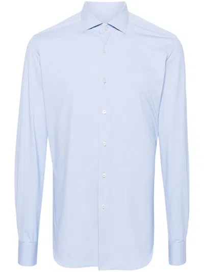 Xacus Long-sleeve Polyamide-blend Tailored Formal Shirt In Blue