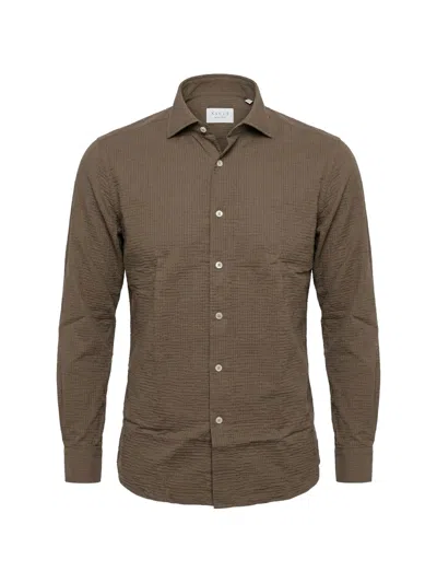 Xacus Long-sleeve Seersucker Shirt In Brown