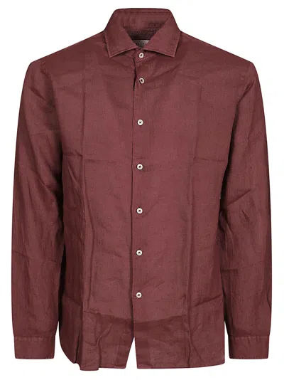 Xacus Long-sleeved Linen Shirt With Button-down Front In Brown