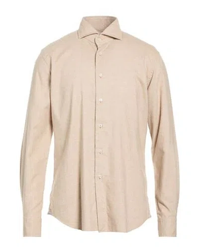 Xacus Man Shirt Beige Size 16 Cotton, Cashmere In Neutral