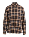 Xacus Man Shirt Beige Size 17 Cotton, Lyocell In Brown