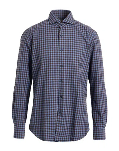 Xacus Man Shirt Brown Size 17 Cotton In Blue