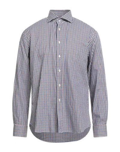 Xacus Man Shirt Brown Size 17 Cotton In Blue