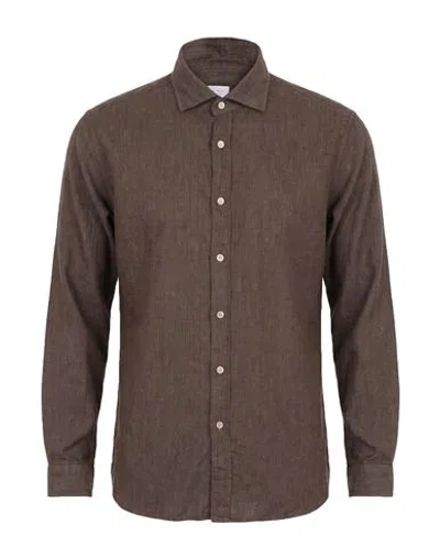 Xacus Man Shirt Chocolate Brown Size 15 ½ Linen, Polyester, Cotton