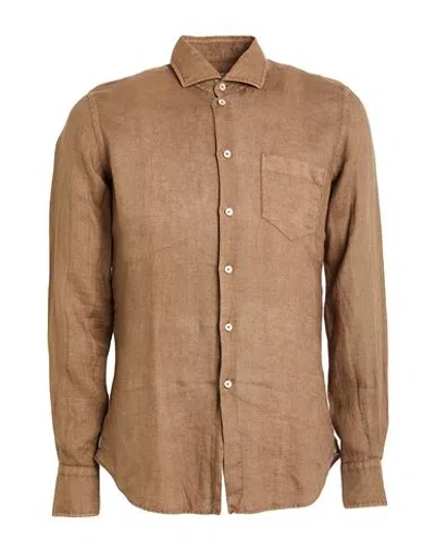 Xacus Man Shirt Khaki Size 15 Cotton In Brown