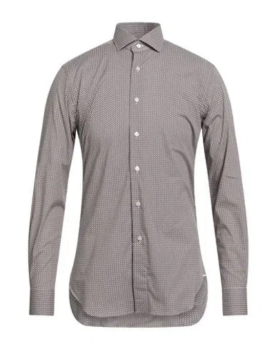 Xacus Man Shirt Light Brown Size 17 Cotton, Elastane In Gray