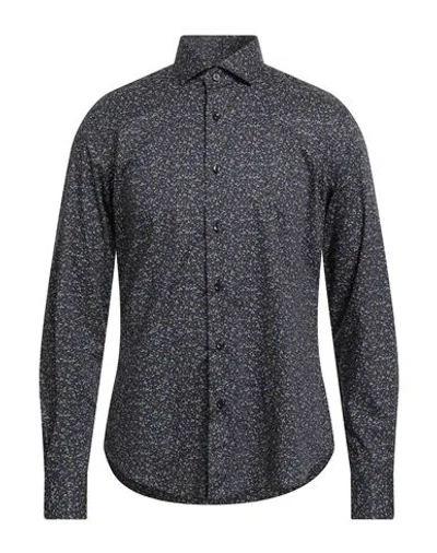 Xacus Man Shirt Midnight Blue Size 16 Cotton, Elastane In Gray