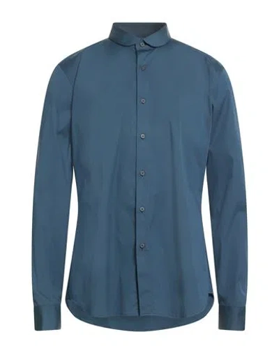 Xacus Man Shirt Navy Size 16 ½ Cotton, Polyamide, Elastane In Blue