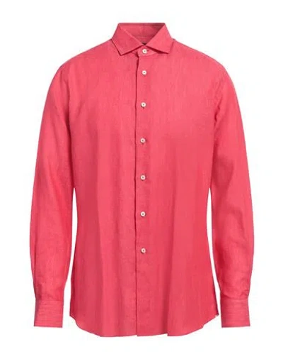 Xacus Man Shirt Coral Size 17 ½ Linen In Red