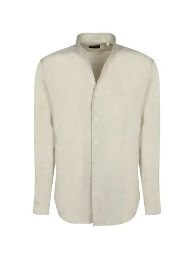 Xacus Mandarin-collar Linen Shirt In Neutral