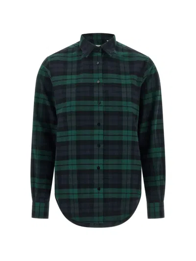 Xacus Marta Flannel Shirt Long Sleeves Rounded Hem In Green