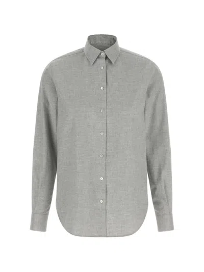 Xacus Marta Flannel Shirt Curved Hem Long Sleeves In Gray
