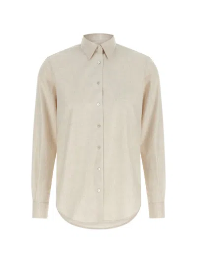 Xacus Marta Flannel Shirt Button Down Collar In White
